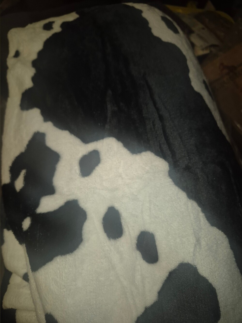 Plush Cowhide Print Throw Blanket - White and Brown - Picture 2 of 2